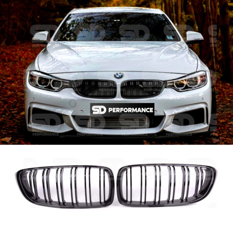 For BMW F32 M3/M4 Double Slats Front Grilles In Gloss Black